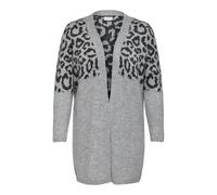 Strickjacke ONLY CARMAKOMA "CARJADE ANIMAL L/S CARDIGAN KNT NOOS", Damen, Gr. L, light grau melange pattern:dunkelgrau mel, Strick, Obermaterial: 81% Polyacryl, 19% Polyester, gemustert, modisch, ca. 