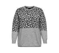 Rundhalspullover ONLY CARMAKOMA "CARJADE ZEBRA L/S O-NECK KNT", Damen, Gr. XL, light grau melange pattern:dunkelgrau mel, Strick, Obermaterial: 81% Polyacryl, 19% Polyester, gemustert, hüftbedeckend,