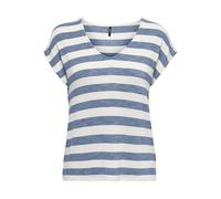 V-Shirt ONLY CARMAKOMA "CARLIRA LIFE S/S V-NECK TOP JRS NOOS", Damen, Gr. M, infinity stripes:cloud dancer, Jersey, Obermaterial: 95% Viskose, 5% Elasthan, gestreift, regular fit normal, V-Ausschnitt,