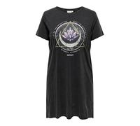 Shirtkleid ONLY CARMAKOMA "CARLUCY LIFE SS T-SHIRT DRESS JRS NOOS", Damen, Gr. M (46/48), N-Gr, schwarz (schwarz print:lotus), Jersey, Obermaterial: 100% Baumwolle, bedruckt, modisch, regular fit knie