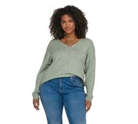 V-Ausschnitt-Pullover ONLY CARMAKOMA "CARMARGARETA LS PULLOVER KNT NOOS", Damen, Gr. S, grün (basil detail:melange), Strick, Obermaterial: 50% Viskose, 27% Nylon, 23% Polyester, meliert, normal normal