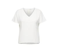 Shirtbluse ONLY CARMAKOMA "CARMETTA LIFE V-NECK SS TOP WVN NOOS", Damen, Gr. 54, cloud dancer, Jersey, Obermaterial: 100% Polyester, unifarben, regular fit normal, V-Ausschnitt, Blusen Shirtbluse (646