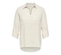 Hemdbluse ONLY CARMAKOMA "CARSIESTA YASMIN LS LI BL SHIRT PNT NOOS", Damen, Gr. 52, moonbeam, Web, Obermaterial: 80% Viskose, 20% Leinen, unifarben, regular fit normal, V-Ausschnitt, mit Knopf, Blusen