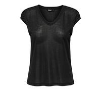 Kurzarmshirt ONLY CARMAKOMA "CARSILVERY S/S V NECK LUREX TOP JRS NOOS", Damen, Gr. M, schwarz, Jersey, Obermaterial: 60% Polyester, 24% Viskose, 16% metallisierte Fasern, unifarben, regular fit hüftla