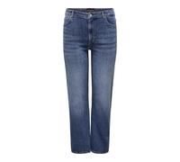 Straight-Jeans ONLY CARMAKOMA "CARWILLY MID STRAIGHT DNM TAI021", Damen, Gr. 46, Länge 32, blau (dunkelblau denim), Denim/Jeans, Obermaterial: 92% Baumwolle, 6% Elastomultiester, 2% Elasthan, unifarbe
