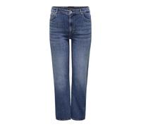 Straight-Jeans ONLY CARMAKOMA "CARWILLY MID STRAIGHT DNM TAI021", Damen, Gr. 46, Länge 32, blau (dunkelblau denim), Denim/Jeans, Obermaterial: 92% Baumwolle, 6% Elastomultiester, 2% Elasthan, unifarbe
