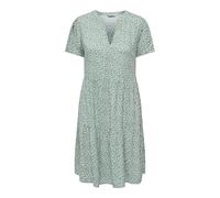 Minikleid ONLY CARMAKOMA "CARZALLY LIFE S/S THEA TUNIC DRESS NOOS", Damen, Gr. 42, N-Gr, grün (chinois grün aop:weiß leafs), Web, Obermaterial: 100% Viskose, bedruckt, modisch, V-Ausschnitt, Kurzarm,