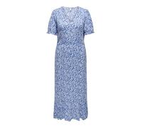 ONLY Carmakoma Damen Kleid V-Ausschnitt taillierte Abnäher elastische Taille Halbarm, Farben:Blau, Größe:42