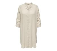 ONLY Carmakoma Damen Leinen Blusenkleid Plus Size Basic Long Shirt Dress Ärmel mit Umschlag, Farben:Sand, Größe:44