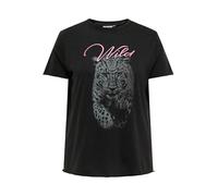 ONLY Carmakoma Damen T-Shirt Rundhals Kurzarm Print Curvy Plus Size Shirt, Farben:Schwarz, Größe:42-44