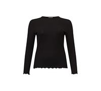 ONLY Carmakoma Geripptes Longsleeve Übergrößen Langarm Oberteil mit Rollkante Basic Plus Size CARALLY, Farben:Schwarz,Größe Damen:42-44