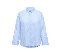 Langarmbluse ONLY CARMAKOMA "CARNEW LINA GRACE LS EMB SHIRT WVN", Damen, Gr. 44, soft chambray detail:with lemon emb, stripes, Web, Obermaterial: 100% Baumwolle, unifarben, regular fit normal, Blusen
