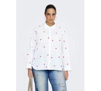 Langarmbluse ONLY CARMAKOMA "CARNEW LINA GRACE LS EMB SHIRT WVN NOOS", Damen, Gr. 52, hellweiß aop:heart, Web, Obermaterial: 100% Baumwolle, bestickt, regular fit normal, Blusen, Baumwolle (61467241-5
