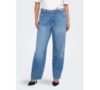 Relax-fit-Jeans ONLY CARMAKOMA "CARGIANNA MW STRAIGHT AZ751 DNM NOOS", Damen, Gr. 48, Länge 32, medium blau denim, Denim/Jeans, Obermaterial: 99% Baumwolle, 1% Elasthan, unifarben, Ballonform knöchell