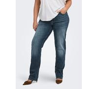 Straight-Jeans ONLY CARMAKOMA "CARWILLY HW STRAIGHT DNM DOT529 NOOS", Damen, Gr. 50, Länge 32, dunkelblau denim, Denim/Jeans, Obermaterial: 92% Baumwolle, 6% Elastomultiester, 2% Elasthan, unifarben,