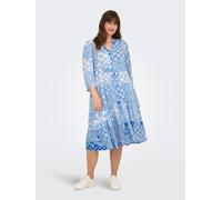 Tunikakleid ONLY CARMAKOMA "CARMILANA 3/4 DRESS WVN NOOS", Damen, Gr. 52, N-Gr, princess blau aop:mix graphic, Web, Obermaterial: 100% Viskose, bedruckt, modisch, loose fit kniebedeckend, V-Ausschnitt