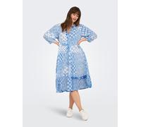 Tunikakleid ONLY CARMAKOMA "CARMILANA 3/4 DRESS WVN NOOS", Damen, Gr. 52, N-Gr, cloud dancer aop:sikka graphic, Web, Obermaterial: 100% Viskose, bedruckt, modisch, loose fit kniebedeckend, V-Ausschnit