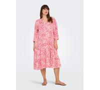 Tunikakleid ONLY CARMAKOMA "CARMILANA 3/4 DRESS WVN NOOS", Damen, Gr. 46, N-Gr, cloud dancer aop:sikka graphic, Web, Obermaterial: 100% Viskose, bedruckt, modisch, loose fit kniebedeckend, V-Ausschnit