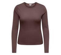 Langarmshirt ONLY CARMAKOMA "CARVAL L/S O-NECK TOP JRS NOOS", Damen, Gr. S, braun (bracken), Jersey, Obermaterial: 95% Baumwolle, 5% Elasthan, unifarben, regular fit normal, Rundhals, Shirts Langarmsh