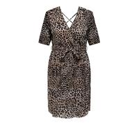 ONLY Carmakoma Mini Wickelkleid Kurzarm mit Bindeband und Leopardenmuster, Farben:Dunkelbraun, Größe:54