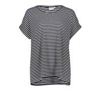 Kurzarmshirt ONLY CARMAKOMA "CARMOSTER STRIPE S/S O-NECK TOP JRS NOOS", Damen, Gr. S, night sky stripes:cloud dancer, Jersey, Obermaterial: 75% Viskose, 20% Polyester, 5% Elasthan, gestreift, regular