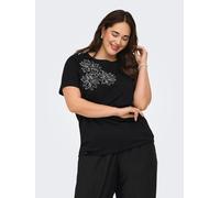 Rundhalsshirt ONLY CARMAKOMA "CARTIMON LIFE S/S O-NECK REG FIT TEE JRS", Damen, Gr. S, schwarz (schwarz detail:flower), Jersey, Obermaterial: 100% Baumwolle, bedruckt, regular fit, Rundhals, Shirts Ru