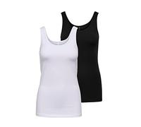 ONLY Damen 2er-Pack Tank-Top Oberteil Verschiedene Träger Shirt Unterhemd, Farbe:weiß/schw., Größe:L