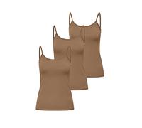 ONLY Damen 3er-Pack Basic Spaghetti-Träger Top Oberteil schmale Träger Shirt, Größe:M, Farbe:3er Braun