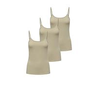 ONLY Damen 3er-Pack Basic Spaghetti-Träger Top Oberteil schmale Träger Shirt, Größe:S, Farbe:3er Beige