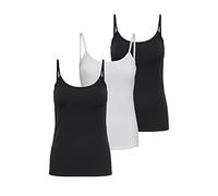 ONLY Damen 3er-Pack Basic Tank-Top Oberteil Verschiedene Träger Shirt Unterhemd, Farbe:Schwarz/Weiß, Größe:S