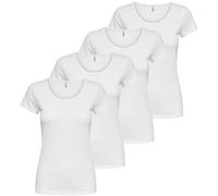 ONLY Damen 4er Pack T-Shirt Live Love Kurzarmshirt Basic Baumwollmix schwarz weiß Farbmix XS S M L XL (DE/NL/SE/PL, Alphanumerisch, L, Regular, Regular, Weiß)
