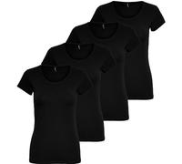 ONLY Damen 4er Pack T-Shirt Live Love Kurzarmshirt Basic Baumwollmix schwarz weiß Farbmix XS S M L XL
