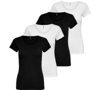 ONLY Damen 4er Pack T-Shirt Live Love Kurzarmshirt Basic Baumwollmix schwarz weiß Farbmix XS S M L XL