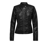 ONLY Damen Biker-Jacke OnlBandit kurze Kunst-Leder Übergangsjacke Stehkragen, Farbe:Schwarz, Größe:36