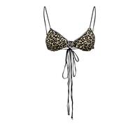 ONLY Damen Bikini Oberteil mit Spitzenkante Leo Print & Bindedetail schwarz braun