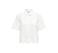 ONLY Damen Bluse Kurzarm Rundhals Kentkragen Knopfleiste Unifarben Modisch