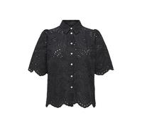 ONLY Damen Bluse Kurzarm Rundhals Kentkragen Knopfleiste Unifarben Modisch