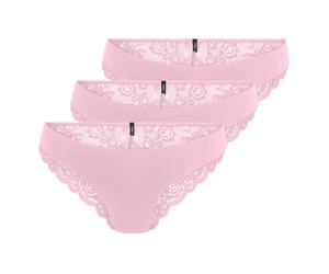 ONLY Damen Brazil-Slips, 3er Pack - ONLCHLOE LACE BRAZIL, Spitze Rosa M