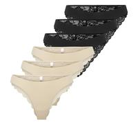 ONLY Damen Brazil-Slips, 6er Pack - ONLCHLOE LACE BRAZIL, Spitze XS Beige