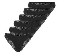 ONLY Damen Brazil-Slips, 6er Pack - ONLCHLOE LACE BRAZIL, Spitze XS Schwarz