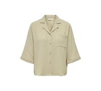 Kurzarmbluse ONLY "ONLTHYRA LIFE SS SHIRT NOOS WVN", Damen, Gr. S, oxford tan, Web, Obermaterial: 100% Baumwolle, unifarben, regular fit normal, V-Ausschnitt, Blusen (41576253-S) oxford tan