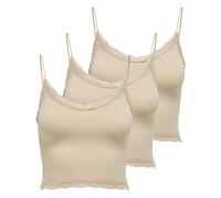 ONLY Damen Cropped-Top 3er Pack - ONLVICKY LACE SEAMLESS CROPPED TOP, Trägertop, Spitze L/XL Beige