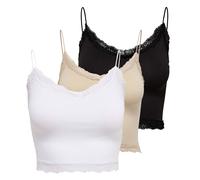 ONLY Damen Cropped-Top 3er Pack - ONLVICKY LACE SEAMLESS CROPPED TOP, Trägertop, Spitze Schwarz/Weiß/Beige / S/M S/M Schwarz