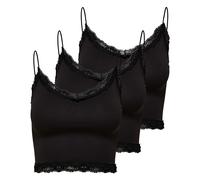 ONLY Damen Cropped-Top 3er Pack - ONLVICKY LACE SEAMLESS CROPPED TOP, Trägertop, Spitze XS/S Schwarz