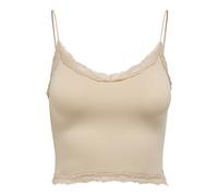 ONLY Damen Cropped-Top - ONLVICKY LACE SEAMLESS CROPPED TOP, Trägertop, Spitze S/M Beige