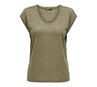 ONLY Damen Einfarbige Kurzarm Bluse Basic Rundhals Ausschnitt Blusen T-Shirt Blouse Oberteil ONLVIC, 15136069,Falcon/Detail:Tone in Tone Lurex,M