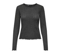 ONLY Damen Einfarbiges Langarm Shirt Basic Rundhals Rollkanten Top Longsleeve Oberteil ONLCARLOTTA, Farben:Dunkelgrau, Größe:S