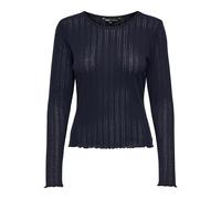 ONLY Damen Einfarbiges Langarm Shirt Basic Rundhals Rollkanten Top Longsleeve Oberteil ONLCARLOTTA, Farben:Blau-2, Größe:XS