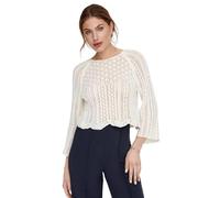 ONLY Damen Eleganter Strickpullover | Cropped 3/4 Arm Shirt | Knitted Pointelle Stretch Sweater ONLNOLA, Farben:Weiß, Größe:XL