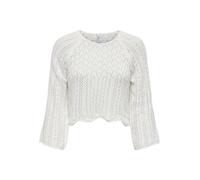 ONLY Damen Eleganter Strickpullover | Cropped 3/4 Arm Shirt | Knitted Pointelle Stretch Sweater ONLNOLA, Farben:Weiß, Größe:S